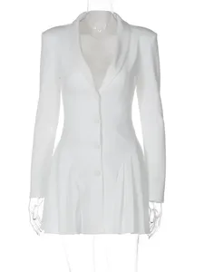 Abito Estivo Casual da <span class=keywords><strong>Donna</strong></span> a Vita Alta con Maniche Lunghe e Chiusura Monopetto - Product Image 5