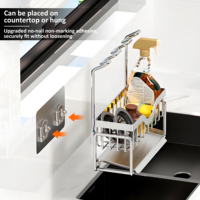 Organisateur de caddie d'évier de cuisine avec porte-éponge, organisateur de cuisine en acier inoxydable avec plateau de vidange automatique, support d'évier pour la cuisine