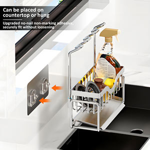 Organisateur de caddie d'évier de cuisine avec porte-éponge, organisateur de cuisine en acier inoxydable avec plateau de vidange automatique, support d'évier pour la cuisine - Product Image 2