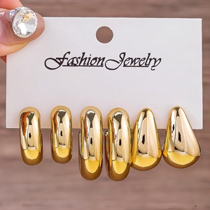 Nuevos Aretes de Aro Grandes en Forma de C con Gota de Agua Dorados de Moda para Mujer, Set de Joyería para Fiesta, Regalo, Aretes de Botón de Moda - Product Image 5