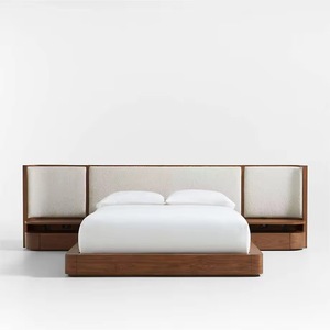 Muebles de Dormitorio de Lujo - Cama King Size de Madera Sólida en Nogal con Mesita de Noche 888, Construcción de Madera Sólida - Product Image 1