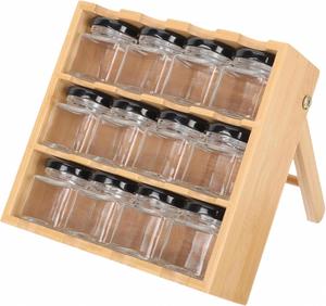 2025 Bamboo Spice Rack <b>Storage</b> Shelves 3 Tier Standing Spice Rack Organizer <b>Kitchen</b> with 12 Spice Cans - Product Image 1