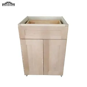 Estándar americano B24 Madera maciza sin terminar 3/4 "Puertas dobles Madera contrachapada Cierre suave Armarios de base de cocina con cajón de cola de milano