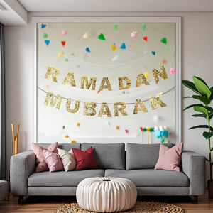 608367 Ghirlanda di Carta Ramadan Mubarak 2m 2026 Decorazione per Festa Eid Bandierine con Frange in Lamina d'Oro Vendita all'Ingrosso - Product Image 2