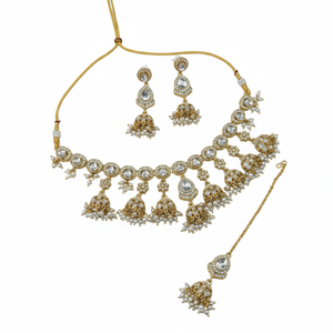 Luxury <b>Indian</b> Bridal Jewelry Set Earrings Gold Plated Zircon High Quality Pearls Ethnic Choker Necklace Latest Engagement Party - Product Image 2
