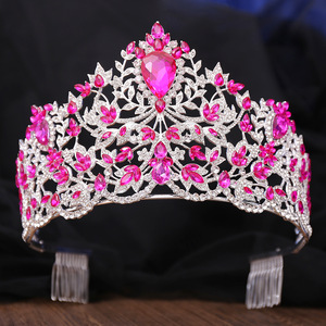 H1330 Fascia per Capelli Euro-Americana di Tendenza, Stile Miss World, Corona Barocca con Design Floreale e Cristalli, per Sposa - Product Image 1