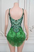 Robe de scène sexy imprimée avec des strass scintillants et des franges en spandex/polyester, costume de danse, combinaison pour femmes, performance en boîte de nuit