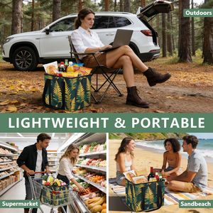 Large Capacity Foldable Shopping <b>Bag</b> <b>Reusable</b> Tote <b>Bag</b> Fern Print Carry <b>Bag</b> for Grocery Travel Daily Use - Product Image 6
