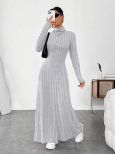 Abiti da <span class=keywords><strong>donna</strong></span> eleganti da <span class=keywords><strong>donna</strong></span> abiti da <span class=keywords><strong>donna</strong></span> Slim-fit alla moda a collo alto in tinta unita levigatura a Pit abito a maniche lunghe - Product Image 6