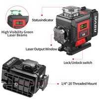 Niveau laser rotatif auto-nivelant vert 360° industriel/bricolage 4D 16 lignes horizontales et verticales