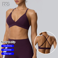 Roregal Nouveau Soutien-Gorge de Yoga à Bretelles Croisées Ajustables Couleur Unie, Soutien-Gorge de Fitness à Dos Élastique avec Coussinets Poitrine pour Femme