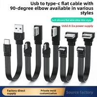 Câble de charge et de données USB 2.0 vers Type-C, plat, en cuivre étamé, silicone, pour voiture, 2A