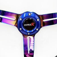 Volant de course en PU avec cadre coloré 350 mm, usage général, 14 pouces, pour voiture modifiée, grille compétitive, volant bleu