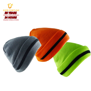 <span class=keywords><strong>Bonnet</strong></span> en tricot épais orange fluo avec logo personnalisé, bord côtelé rayé, doublure polaire thermique épaisse, <span class=keywords><strong>bonnet</strong></span> d'hiver premium - Product Image 2