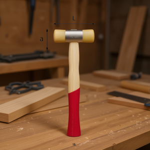Martillo de madera con mango rojo, dimensiones L B A, para carpintería y uso en bricolaje - Product Image 3