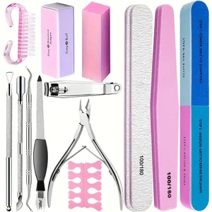 10/15pcs Professional <b>Nail</b> Art <b>Kit</b> with 100/180 Grit Files,Buffer Sponge,Scissors,Cuticle Nippers & Pushers - Gel Polish Tools - Product Image 4