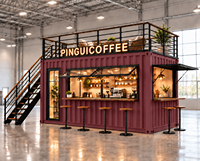 Café en conteneur à 2 étages, bar modulaire préfabriqué en conteneur avec terrasse sur le toit, fenêtre de service, kiosque commercial portable, restaurant