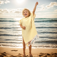Poncho de surf turc rayé de haute qualité, logo personnalisé imprimé, robe à glands pour enfants, tissu doux, serviette de plage de voyage, séchage rapide