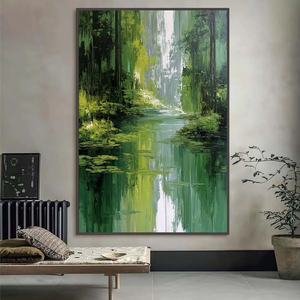 Peinture à l'huile originale Forêt Verte sur toile, grande œuvre murale abstraite, peinture de rivière, art mural paysager pour la maison et la galerie - Product Image 5