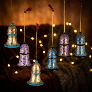 Handmade Premium Multicolor Paper Mache Bell Shape Rust Free 9cm Height 6cm Width Xmas Tree Decorations Ornaments NPMO-12 - Product Image 2