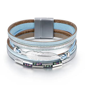 New Fashion Leaf <span class=keywords><strong>Feather</strong></span> <span class=keywords><strong>Charm</strong></span> Mehr schicht iges PU-Leder armband Damen legierung schmuck - Product Image 4