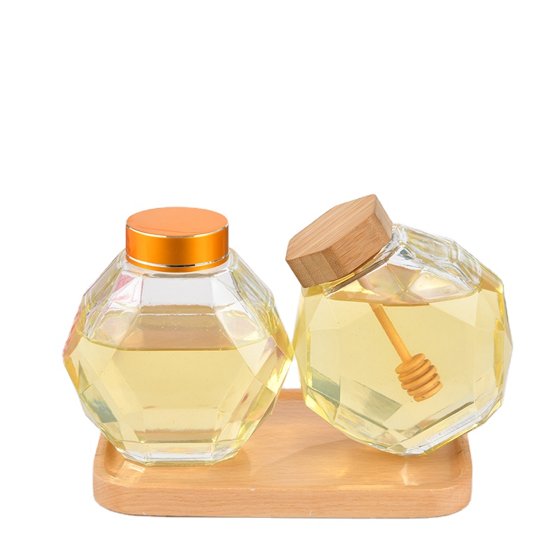 空70毫升180毫升280毫升380毫升六角形蜂蜜食品储藏玻璃罐有木盖
