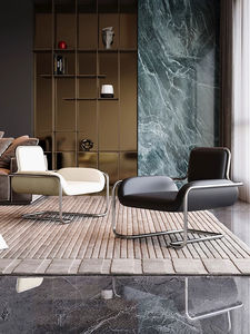 Moderne Vintage Bauhaus-Stil Edelstahl Lounge Chair Licht Luxus Asymmetric Convex Einzelzimmer Esszimmer Wohn möbel - Product Image 4
