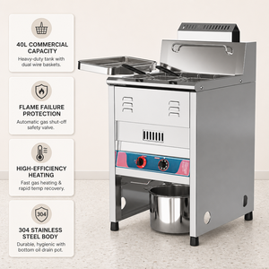 <span class=keywords><strong>Friteuse</strong></span> à gaz <span class=keywords><strong>professionnelle</strong></span> en acier inoxydable de 40 L avec panier pour poulet et frites, <span class=keywords><strong>friteuse</strong></span> <span class=keywords><strong>professionnelle</strong></span> de 40 L de bonne qualité pour la cuisson - Product Image 1