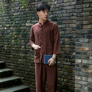 Vêtements de yoga en mélange coton-lin, <span class=keywords><strong>costume</strong></span> <span class=keywords><strong>traditionnel</strong></span> <span class=keywords><strong>chinois</strong></span> pour la méditation zen, le tai-chi, <span class=keywords><strong>costume</strong></span> Tang pour jeunes hommes - Product Image 5