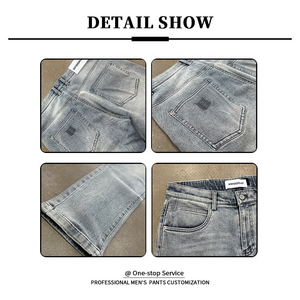 Pantaloni estivi dritti da uomo comodi alla moda <span class=keywords><strong>Jeans</strong></span> grigi in cotone elastico in tinta unita Denim di media qualità - Product Image 3