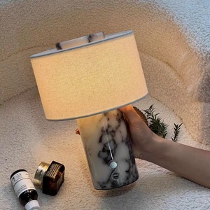 Lampe de chevet rétro en marbre de luxe léger, design créatif et tendance, style Wabi-sabi, lampe de table <span class=keywords><strong>d</strong></span>écorative avec abat-jour en tissu - Product Image 5