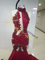 Ocstrade MOQ 1 PCS Robe de Soirée de Luxe Col Montant Bordeaux avec Strass, Robe de Bal Sirène Longue, Robes de Bal Élégantes 2026