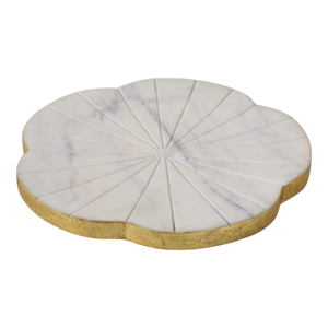 Vassoio Decorativo in Marmo Bianco con Bordo Dorato a Forma Ondulata, Centrotavola per Arredamento Casa, Accento per Tavolino da Caffè - Product Image 3