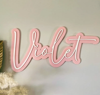 Panneau de nom personnalisé en acrylique 3D superposé, ornement en forme de cœur, plaque de nom de bébé personnalisée, cadeau de naissance, décoration murale