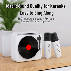 Haut-parleur Bluetooth rétro sans fil Style tourne-disque vinyle avec lecture de <span class=keywords><strong>CD</strong></span> Conception ondulée Haut-parleur Bluetooth karaoké - Product Image 3
