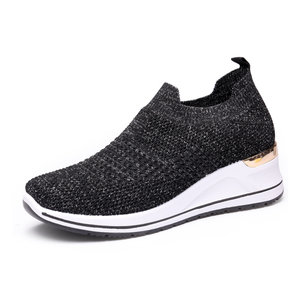 Nuevos modelos 2025, zapatos para caminar <span class=keywords><strong>con</strong></span> aumento de altura para mujer, zapatillas de <span class=keywords><strong>cuña</strong></span> tejidas transpirables superligeras, suela gruesa de 5cm, <span class=keywords><strong>baratas</strong></span> - Product Image 1