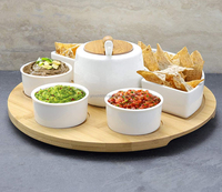 NOUVEAU Set de service en céramique pour apéritif Plateau de service unique en bambou avec 4 plats de service pour condiments
