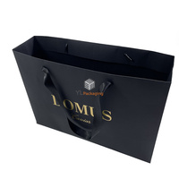 Bolsa de Papel Kraft Reciclado Negra de Alta Calidad con Logotipo Personalizado y Asas, Estampado en Caliente, Apta para Alimentos