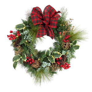Wholesale Selling Customized <b>Pinecone</b> Red Berry Pine Needles Artificial Christmas Wreath - Product Image 1