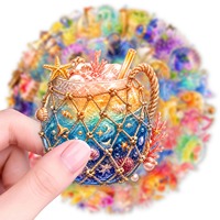 50 autocollants transparents en PET pour cocktails, thème rêve aquatique, coquillages et boissons, imperméables, pour journal, ordinateur portable, cadeau