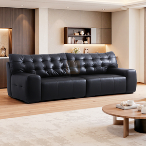 Ensemble de <span class=keywords><strong>canapé</strong></span>-lit en <span class=keywords><strong>cuir</strong></span> <span class=keywords><strong>microfibre</strong></span> noir de style italien moderne, salon minimaliste, éponge personnalisée, hall d'hôtel, villa - Product Image 4