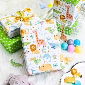 กระดาษห่อของขวัญเด็ก 17 นิ้ว x 33 ฟุต ลายสัตว์ซาฟารีน่ารัก พิมพ์สองด้าน สำหรับห่อของขวัญวันเกิดหรืองานเลี้ยงฉลองทารก - Product Image 2