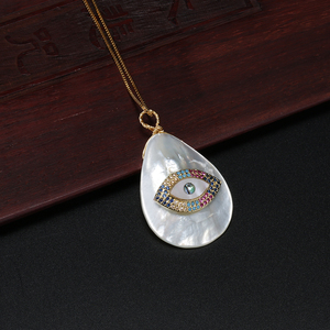 Collar con colgante de concha de abulón de gota de agua <span class=keywords><strong>blanca</strong></span> de moda con abalorio de ojos malvados pavimentados de CZ para mujer regalo de joyería Bohemia - Product Image 5