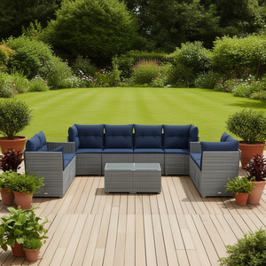 Ensemble de canapés de patio en polyrotin gris avec coussins pour meubles de jardin d'extérieur, design contemporain - Product Image 2