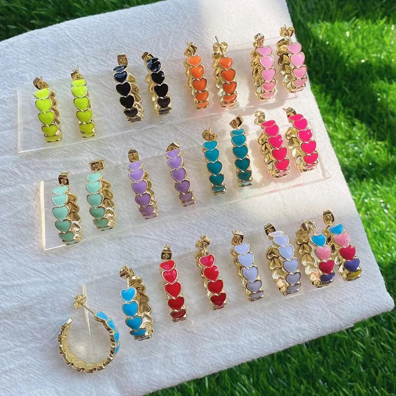 Fashion Enamel Colorful Heart Shaped Earrings Multicolor Cuff C-shaped Hoop Earrings For Women Jewellery