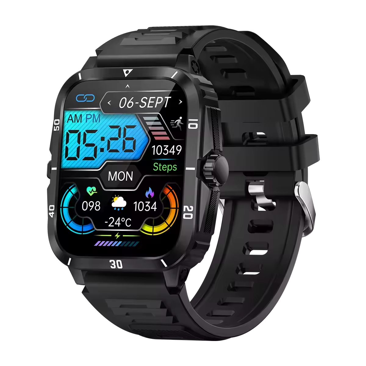 OEM KT71 Men Smart Watch Ip68 Waterproof Silicone Strap 1.96inch Screen App Dafit BT Call Heart Rate Sleep Steps Count Smartwatch