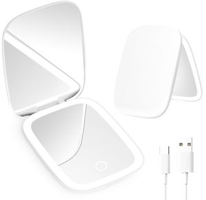 Personalized Touch Folding Hand Portable Travel <b>Vanity</b> <b>Mirror</b> Lighted Customized Logo Makeup Led Compact <b>Mirror</b> With <b>Light</b> - Product Image 1