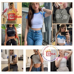 Summer Sublimation Blank <strong>Crop</strong> <strong>Top</strong> Tee Contrast Raglan Sleeve Sexy Slim Fit T Shirts Cute Girls Cropped T-Shirts for Teen Girls - Product Image 4