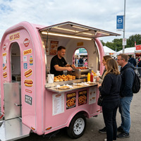 Remorque alimentaire mobile multifonctionnelle avec éclairage électrique intégré, design européen, structure en acier inoxydable, pour bonbons et chips