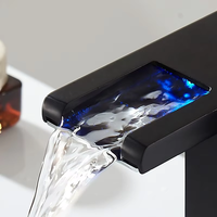 Robinet de salle de bain moderne en laiton chromé, mélangeur eau chaude/froide, avec lumière LED noire, cartouche céramique et capteur tactile – Meilleures ventes